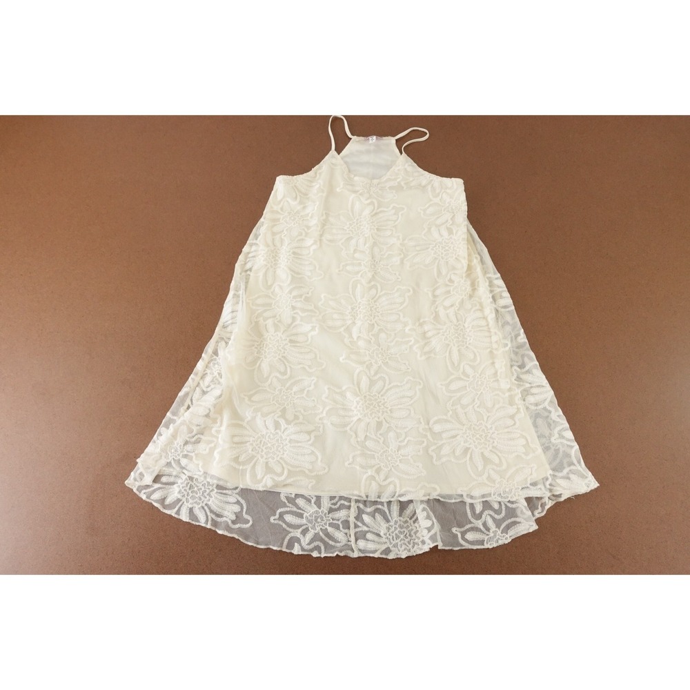 Emmelee Women's Size Small Cream Embroidered Lace Sleeveless A Line Dress